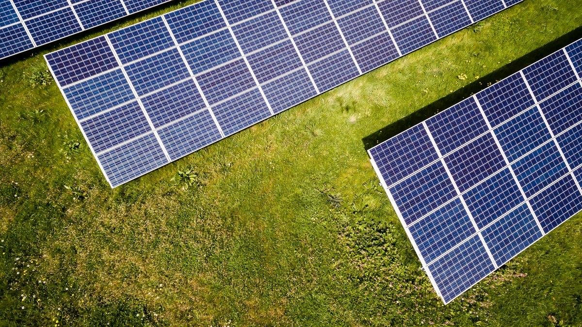 Large commercial solar plant aerial view
